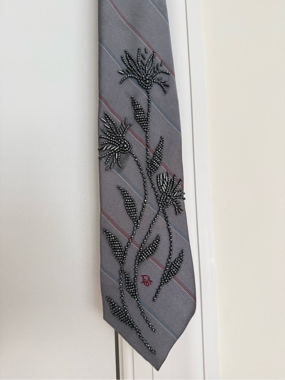 Dior Charcoal Gray Embroidered Tie with Subtle Pattern - Picture 9 of 10